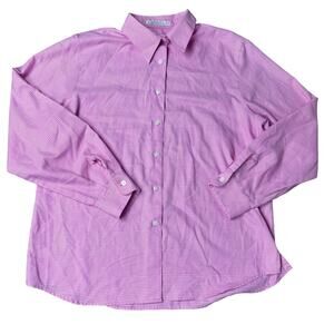 Foxcroft Wrinkle Free Button Down Shirt Sz 14 Pink Houndstooth Cotton Blend